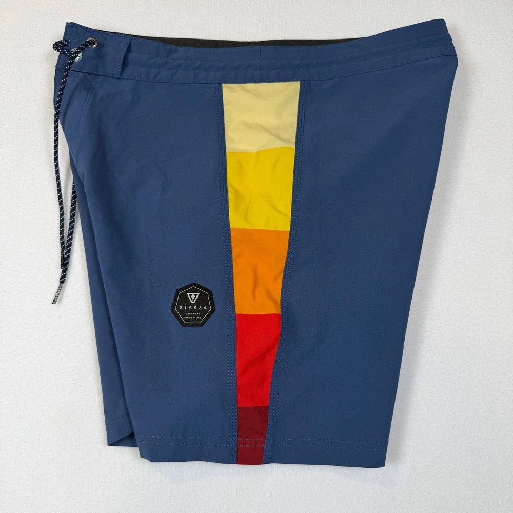 Vissla Board Shorts Size 32 Blue Rainbow Stripe Upcycle Coconut Stretch M115QTRI